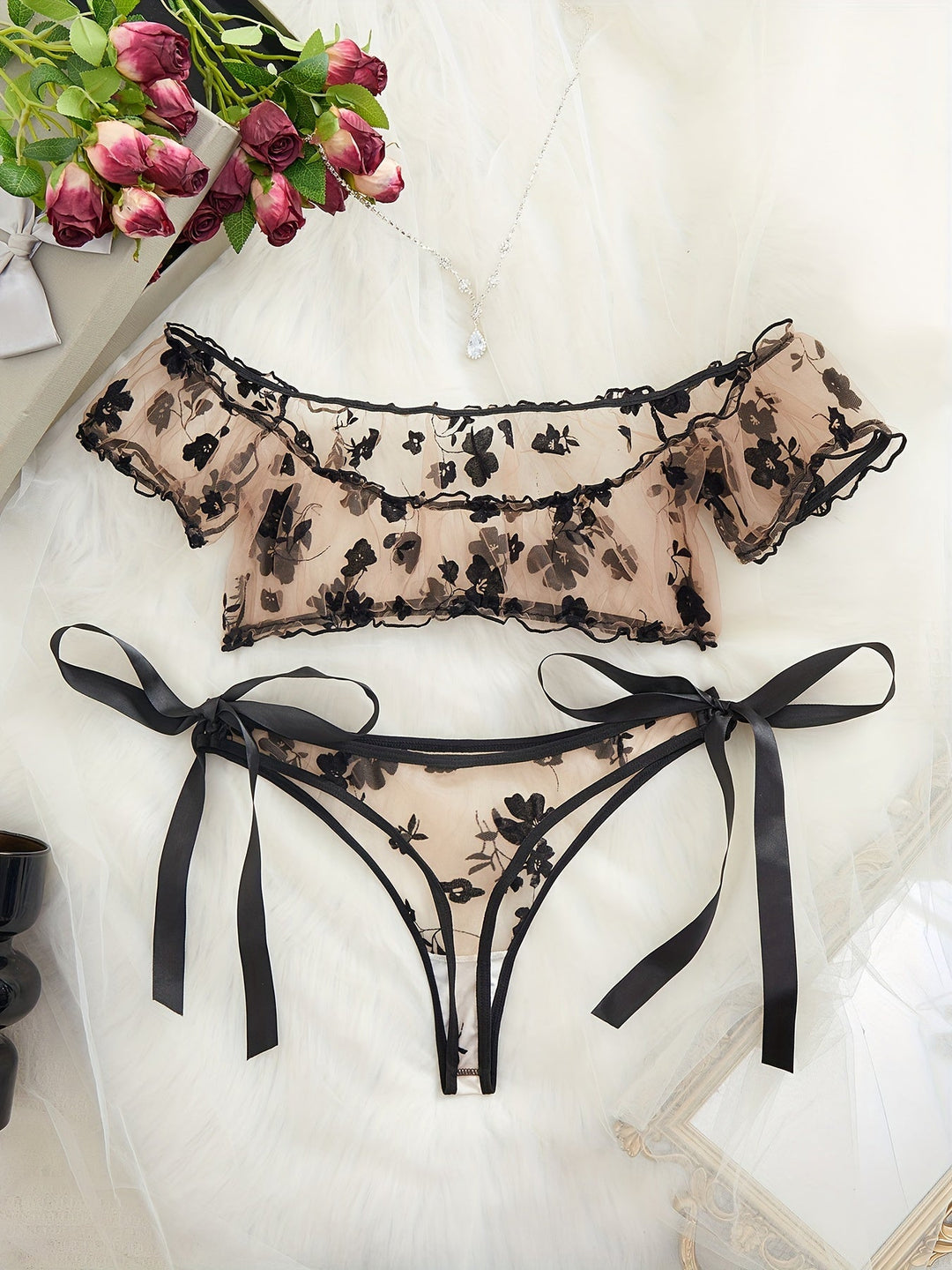 Sylaris - Floral See-Through Lingerie Set