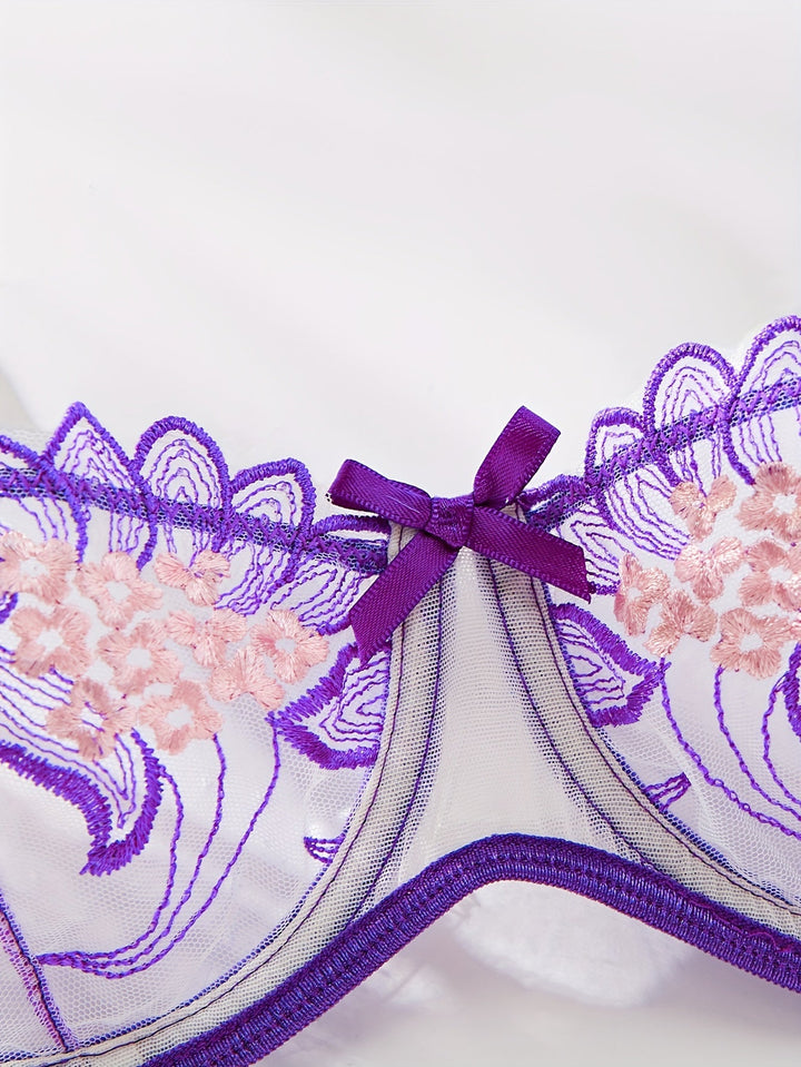 Lyvanna - Purple Bow Floral Lingerie Set