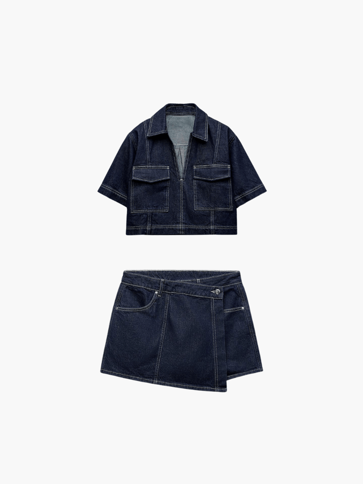 Liora - Denim Cropped-Top & Skirt Two-Piece Set