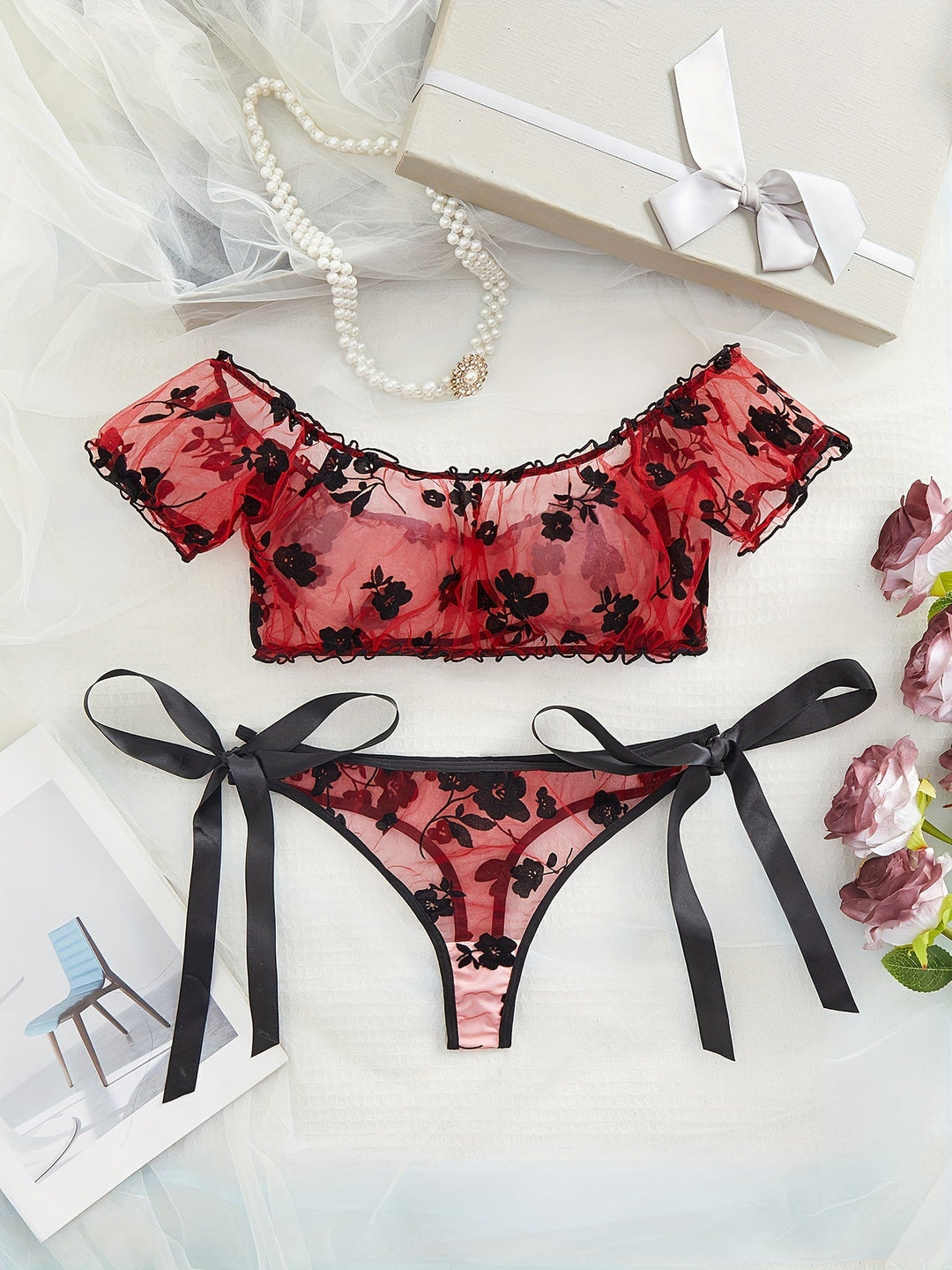 Sylaris - Floral See-Through Lingerie Set