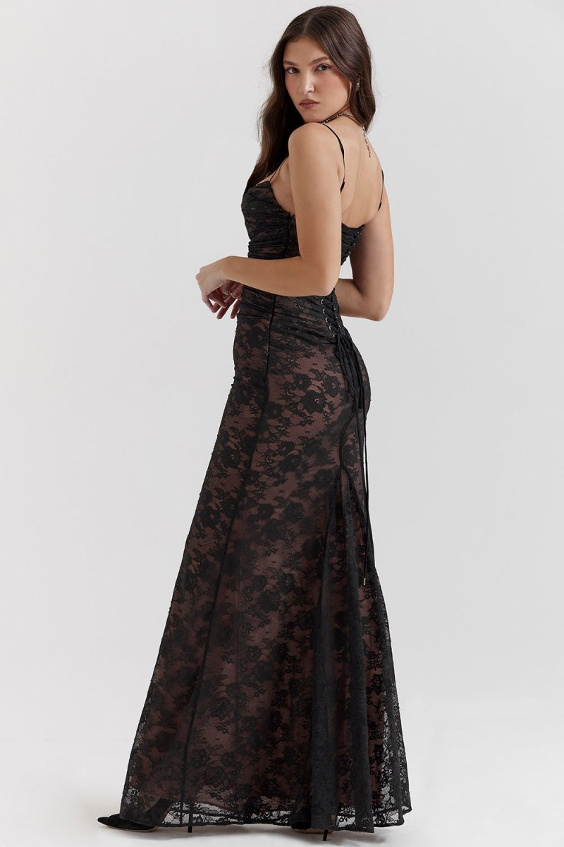 Eliora - Shoulder-On Floral Lace Maxi Dress