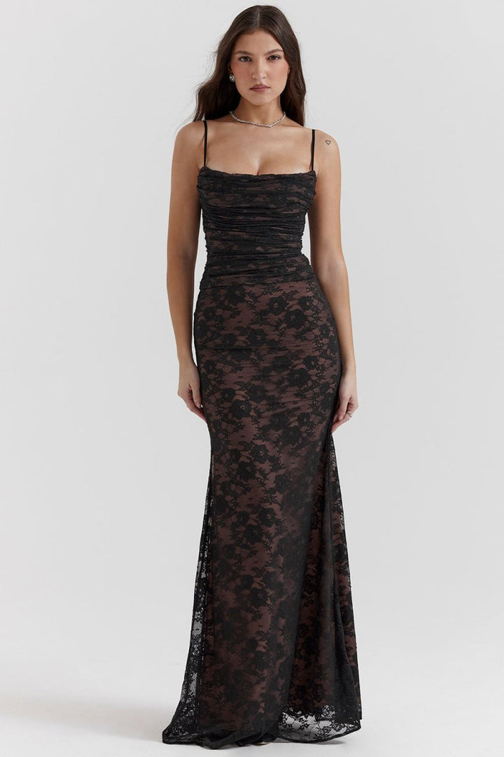 Eliora - Shoulder-On Floral Lace Maxi Dress