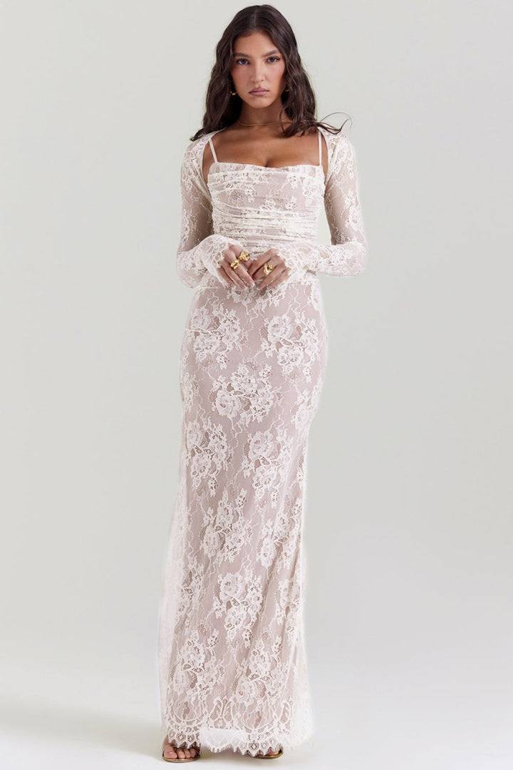 Eliora - Shoulder-On Floral Lace Maxi Dress