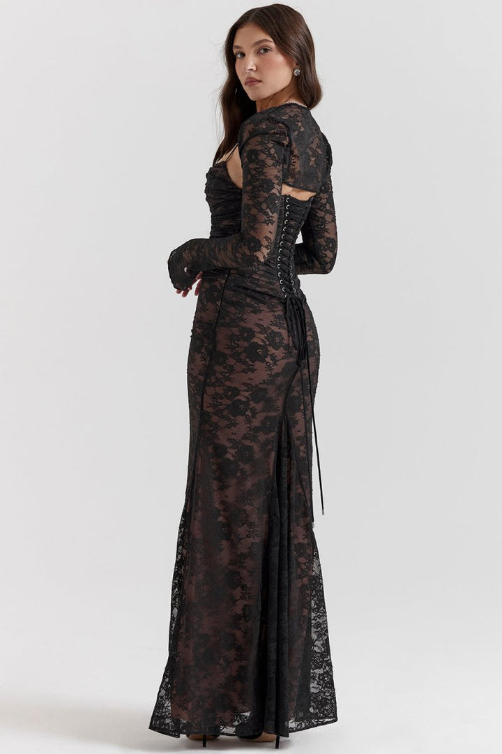 Eliora - Shoulder-On Floral Lace Maxi Dress