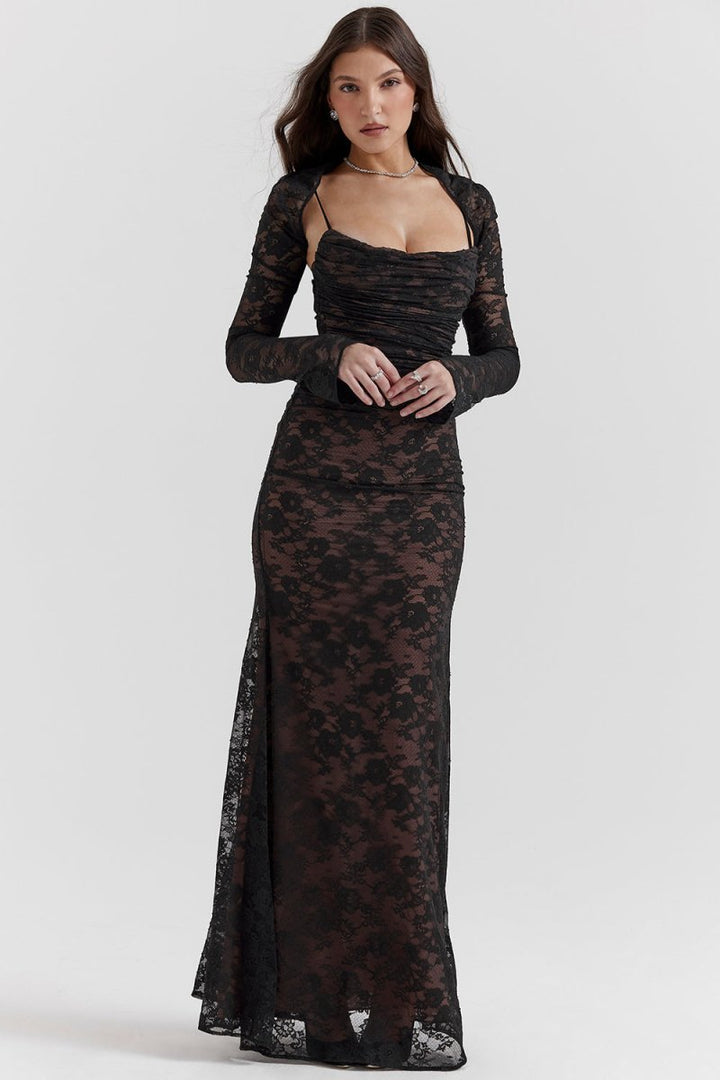 Eliora - Shoulder-On Floral Lace Maxi Dress