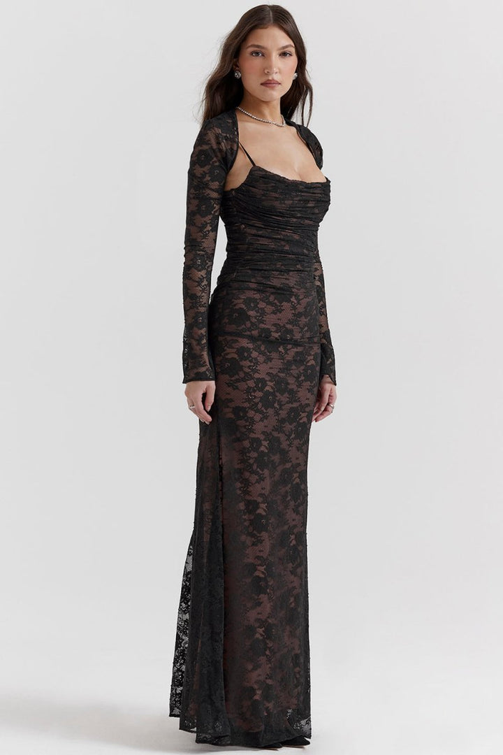 Eliora - Shoulder-On Floral Lace Maxi Dress