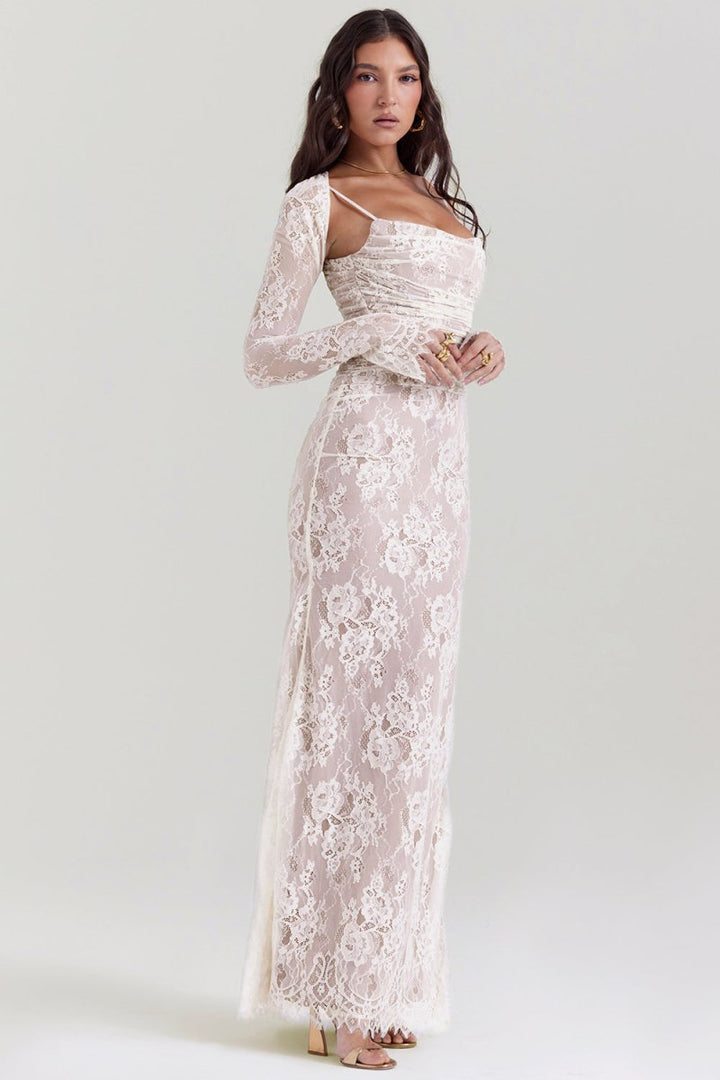 Eliora - Shoulder-On Floral Lace Maxi Dress