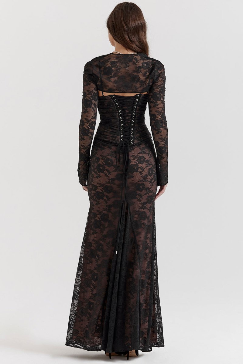 Eliora - Shoulder-On Floral Lace Maxi Dress